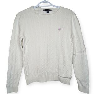 Brooks Brothers 346 White Cable Knit Crew Neck Sweater Women Medium
